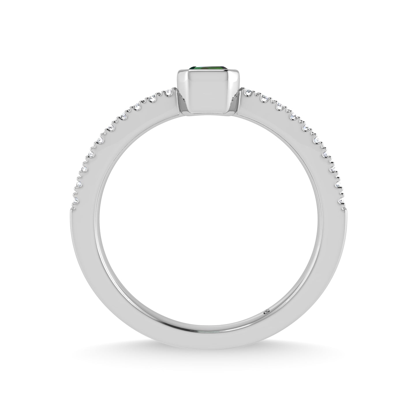 14K White Gold Diamond 3/8 Ct.Tw. And Emerald Fashion Ring