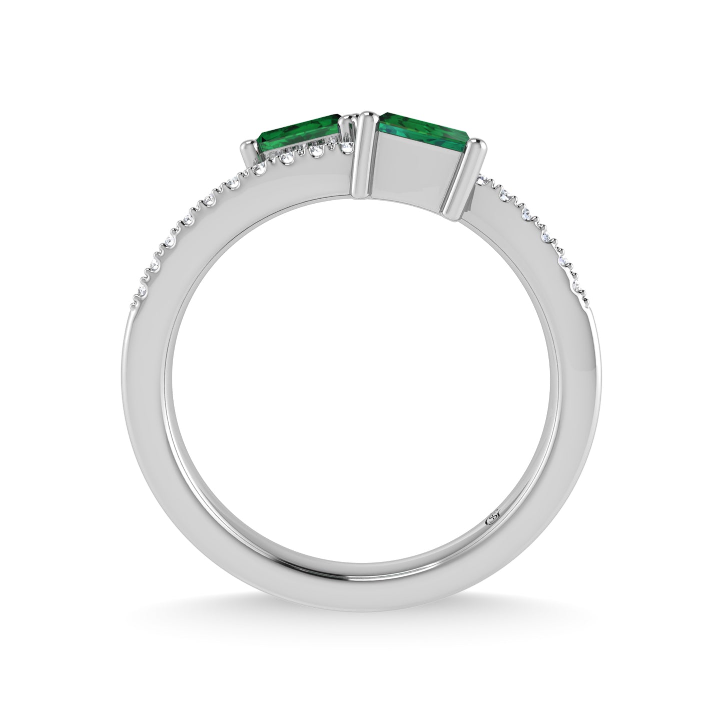 14K White Gold Diamond 3/8 Ct.Tw. And Emerald Fashion Ring