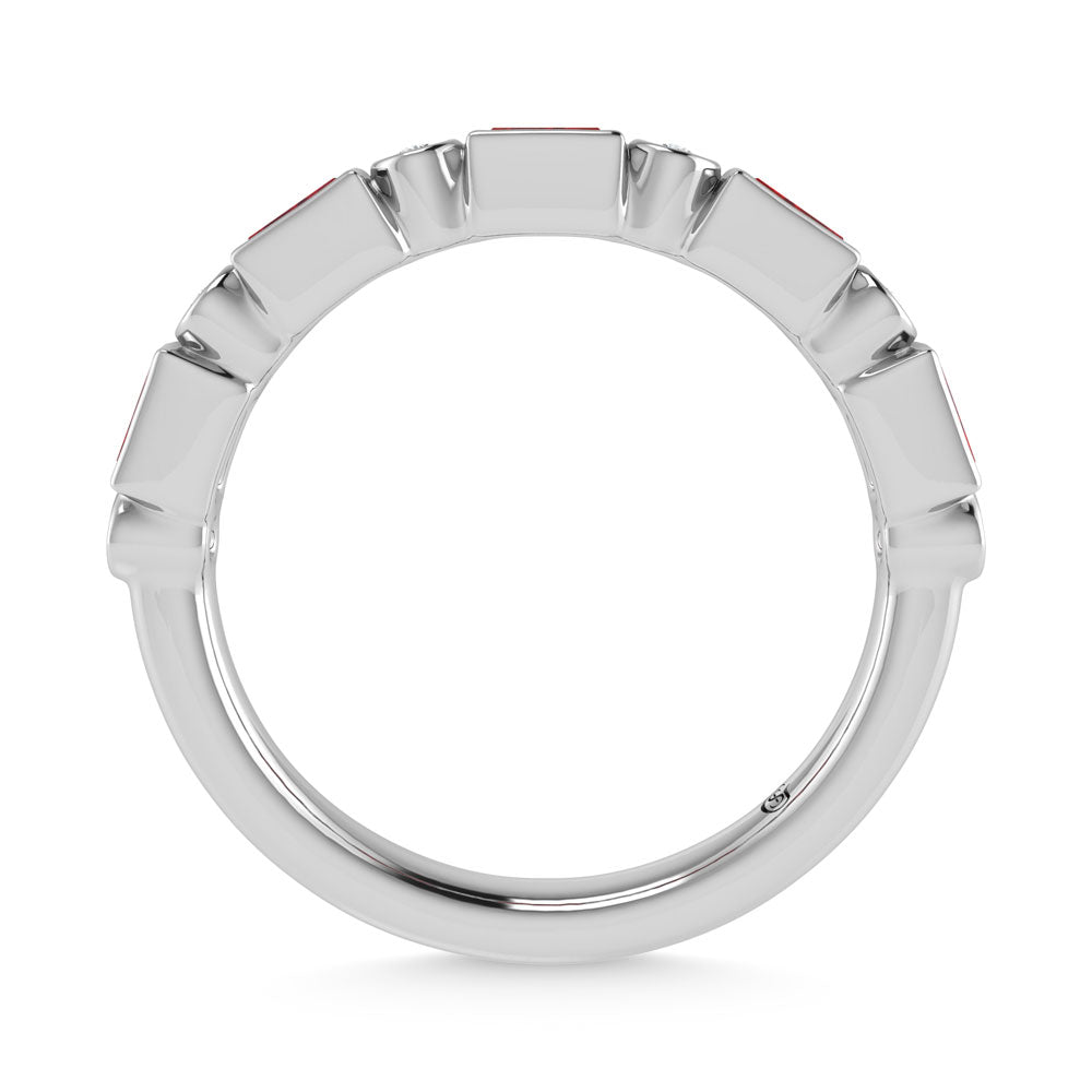 14K White Gold 3/8 Ct.Tw. Alternate Diamond and Ruby Stackable Band