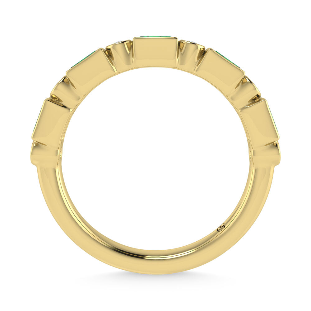 14K Yellow Gold 1/3 Ct.Tw. Alternate Diamond and Emerald Stackable Band