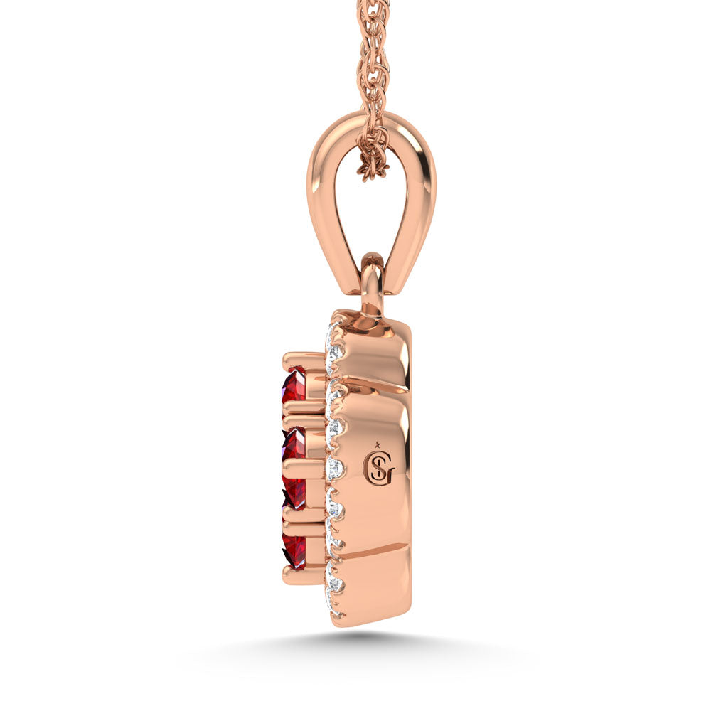 14K Rose Gold Diamond 5/8 Ct.Tw. and Ruby Clover Pendant