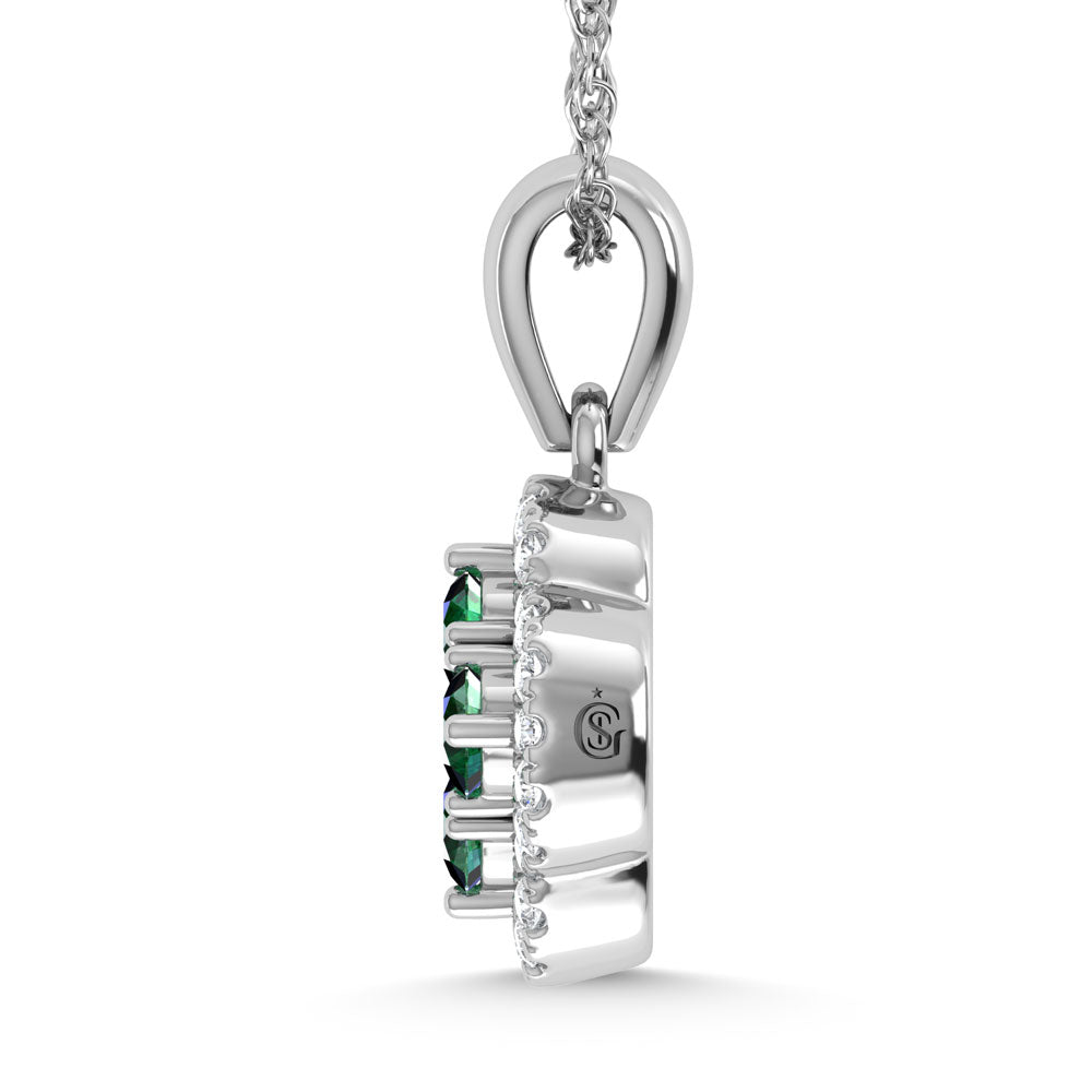 14K White Gold 1/2 Ct.Tw. Diamond and Emerald Fashion Pendant