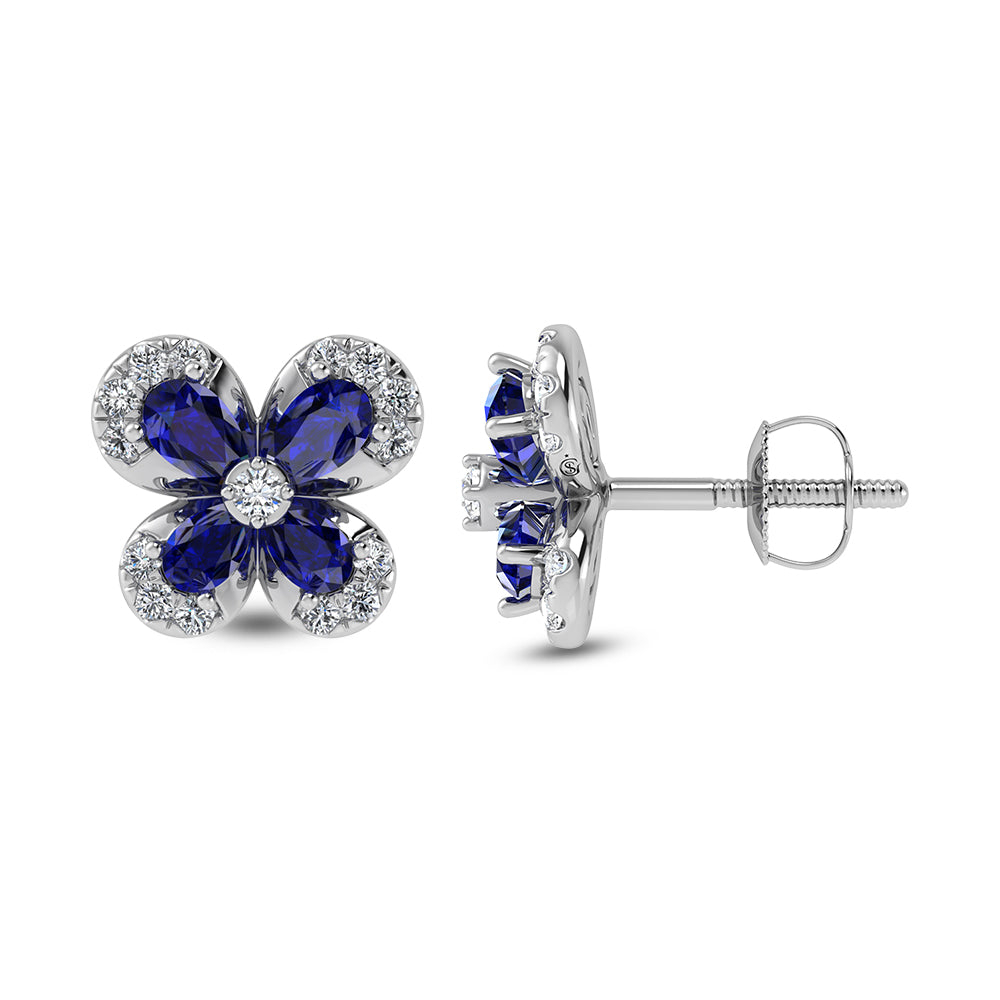 14K White Gold Diamond 2 1/10 Ct.Tw. & Blue Sapphire Fashion Earrings