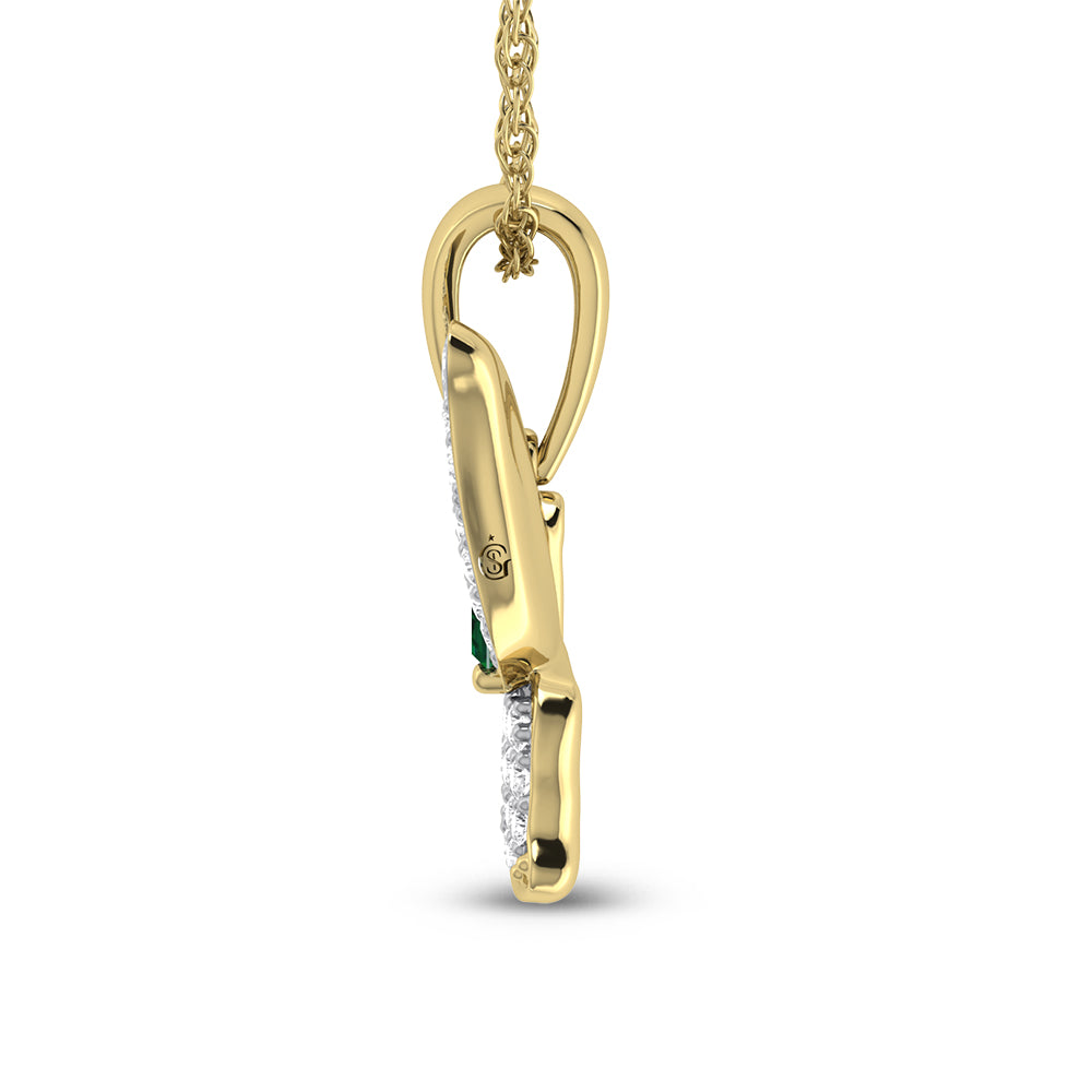 14K Yellow Gold Diamond 3/4 Ct.Tw. & Emerald Butterfly Pendant