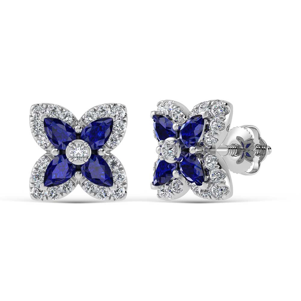 14K White Gold Diamond 1 3/4 Ct.Tw. & Blue Sapphire Fashion Earrings