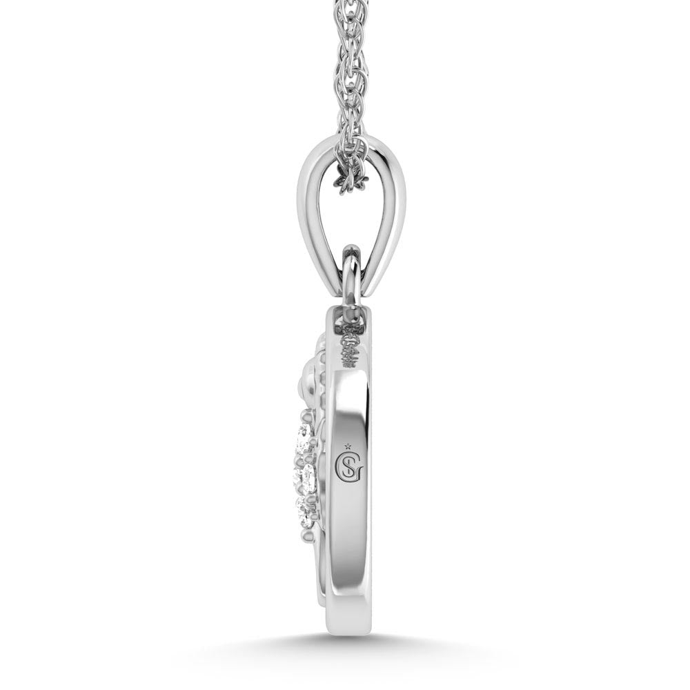 14K White Gold Diamond 7/8 Ct.Tw. Mother of Pearl Sea Horse Pendant