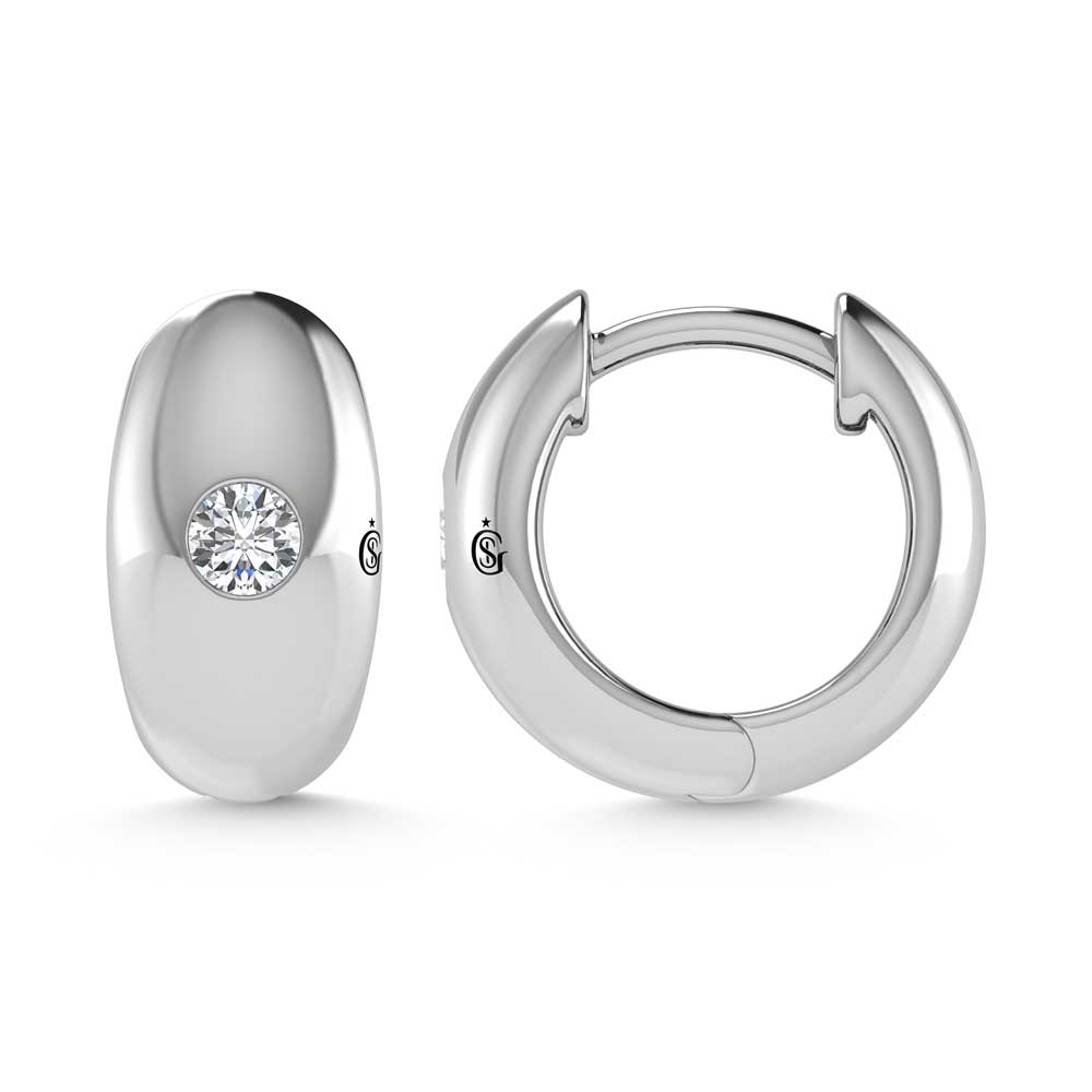 14K White Gold Diamond 1/4 Ct.Tw. Flush Setting High Polish Hoop Earrings
