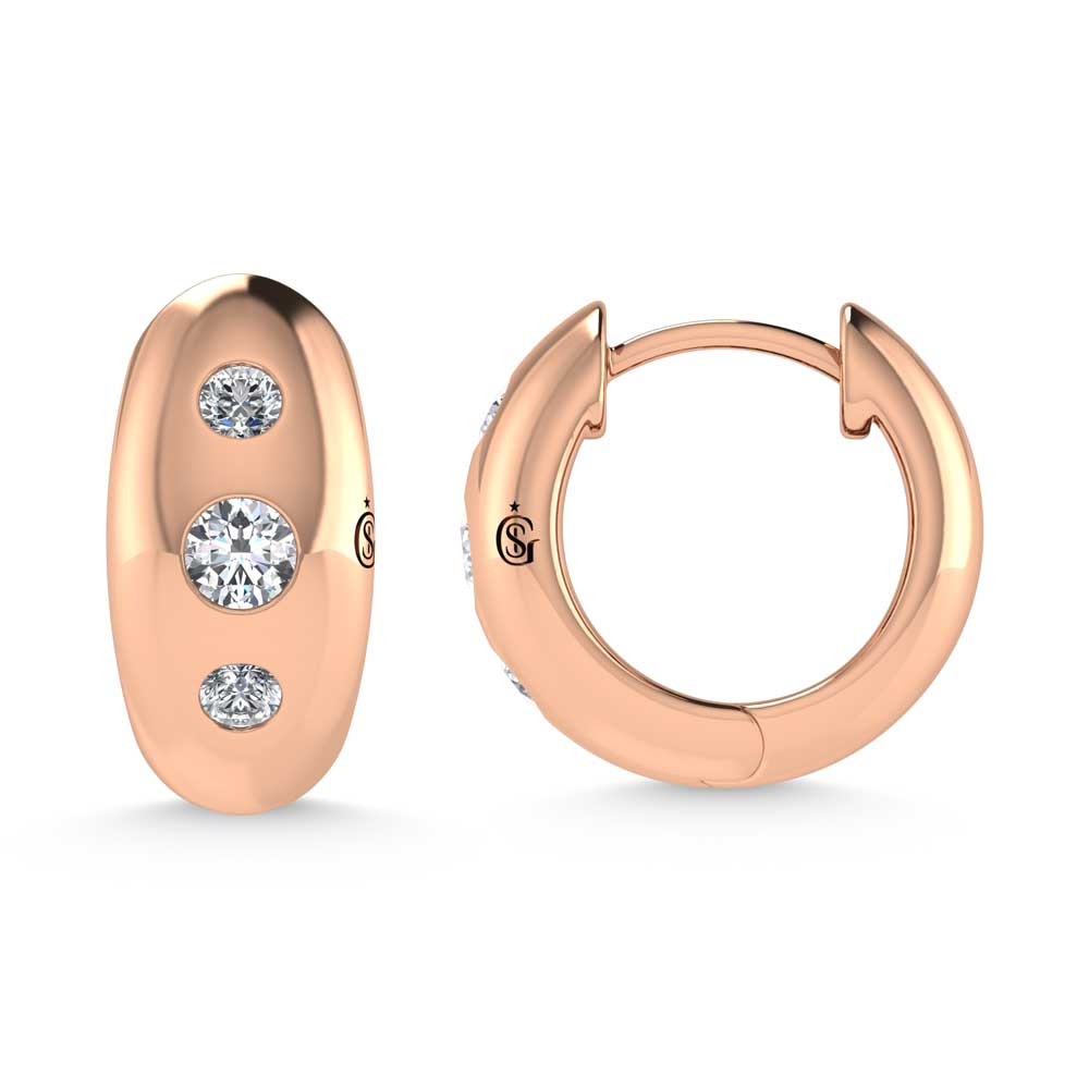 14K Rose Gold Diamond 1/5 Ct.Tw. Flush Setting High Polish Hoop Earrings