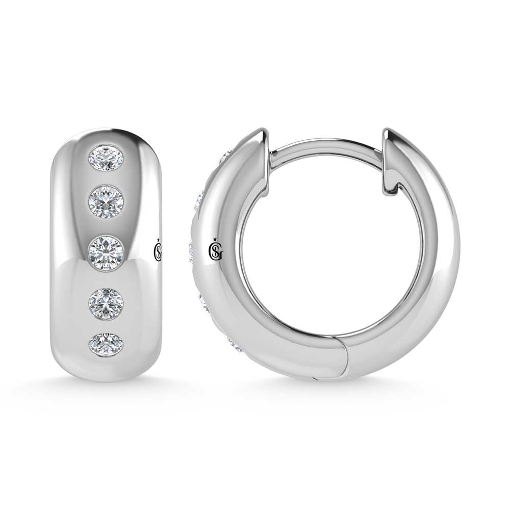 14K White Gold Diamond 1/3 Ct.Tw. Flush Setting High Polish Hoop Earrings
