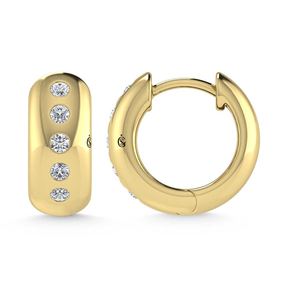 14K Yellow Gold Diamond 1/3 Ct.Tw. Flush Setting High Polish Hoop Earrings