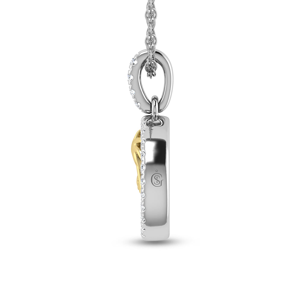 14K Two Tone 1/6 Ct.Tw. Diamond And Mother of Pearl Sea Of Life Palm Tree Pendant