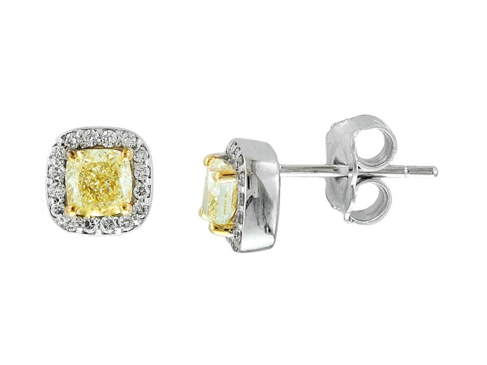 EFFY 14K WHITE GOLD DIAMOND,NATURAL YELLOW DIAMOND EARRINGS