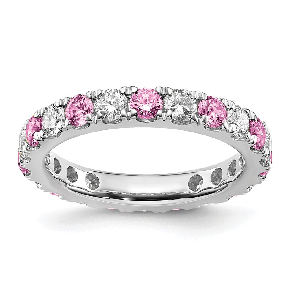 14kw 1ct Lab Grown Dia VS/SI+ G+ & Cr Pink Sapphire Size 5.5 Eternity Band