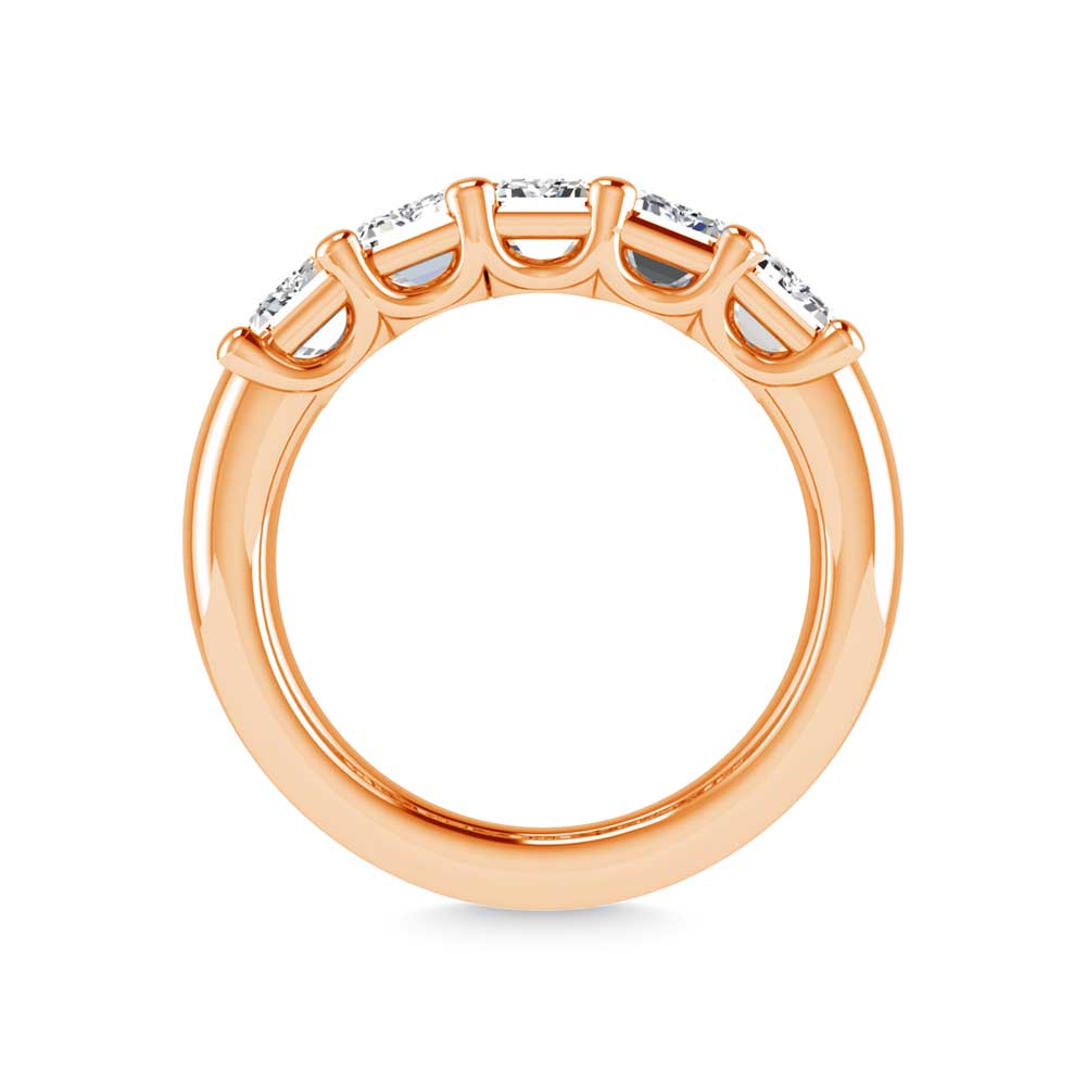 18K Rose Gold 1 5/8 CT Tw. Emerald Shape Lab Grown Diamond Five Stone Anniversary Band
