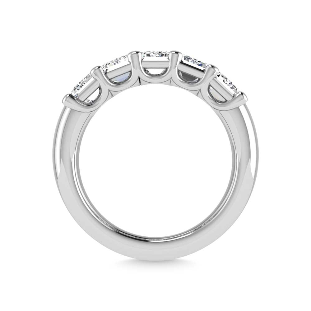 14K White Gold 1 5/8 CT Tw. Emerald Shape Lab Grown Diamond Five Stone Anniversary Band