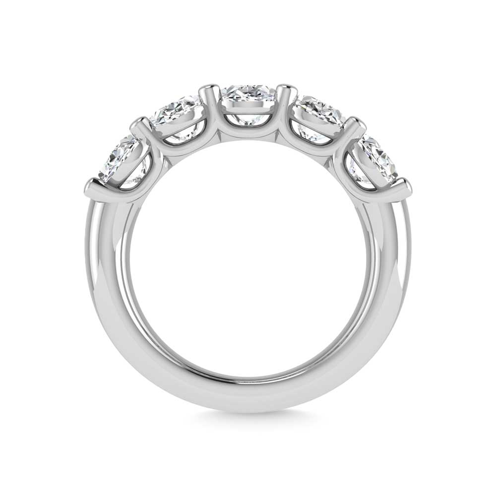 18K White Gold 2 5/8 CT Tw. Oval Shape Lab Grown Diamond Five Stone Anniversary Band