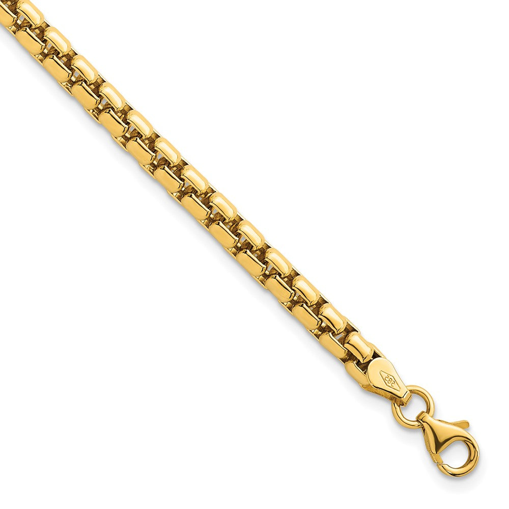 14k Polished Rounded Box Chain 4.25mm Men's Bracelet
