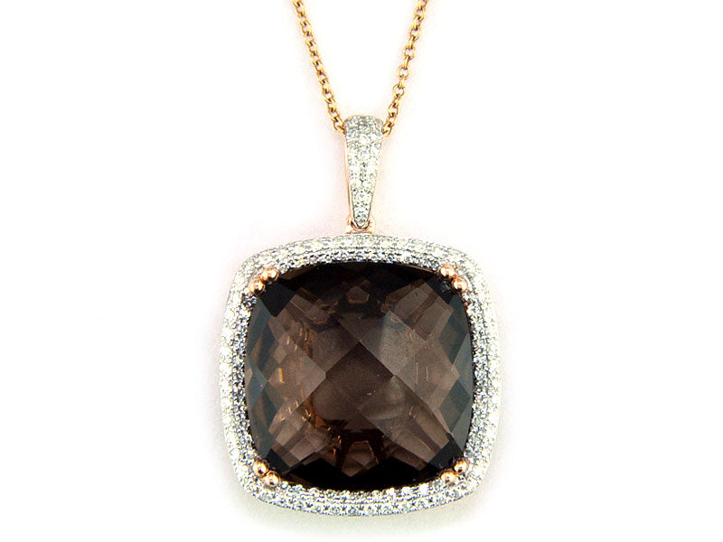 EFFY 14K ROSE GOLD DIAMOND,SMOKY QUARTZ PENDANT
