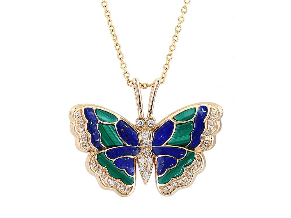 EFFY 14K YELLOW GOLD DIAMOND,LAPIS LAZULI,MALACHITE PENDANT