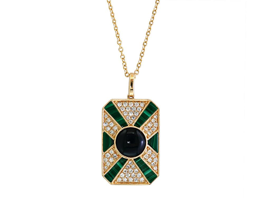 EFFY 14K YELLOW GOLD DIAMOND,MALACHITE,ONYX PENDANT