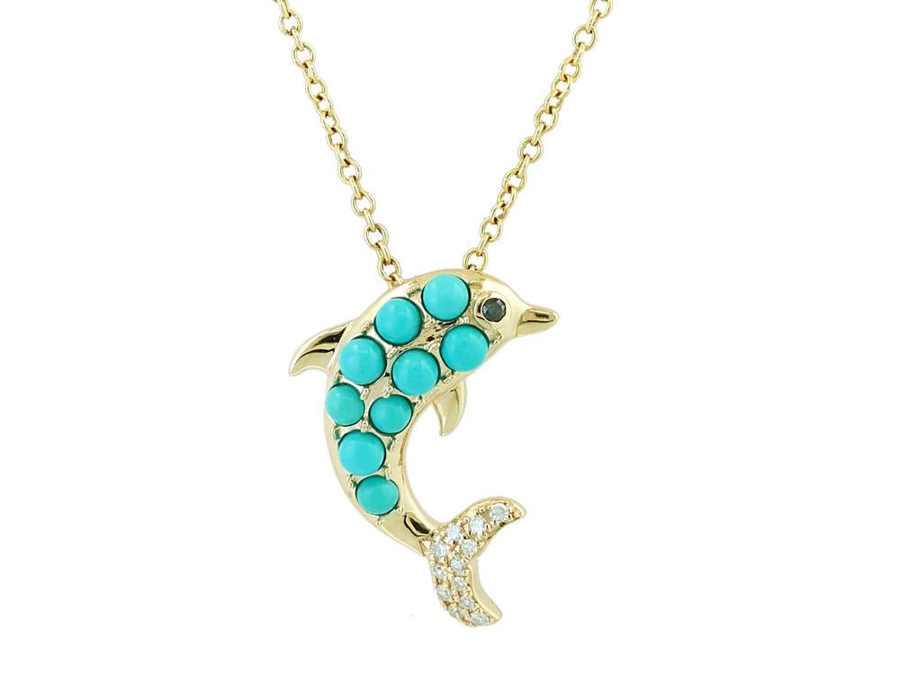 EFFY 14K YELLOW GOLD DIAMOND,BLACK DIAMOND,TURQUOISE PENDANT
