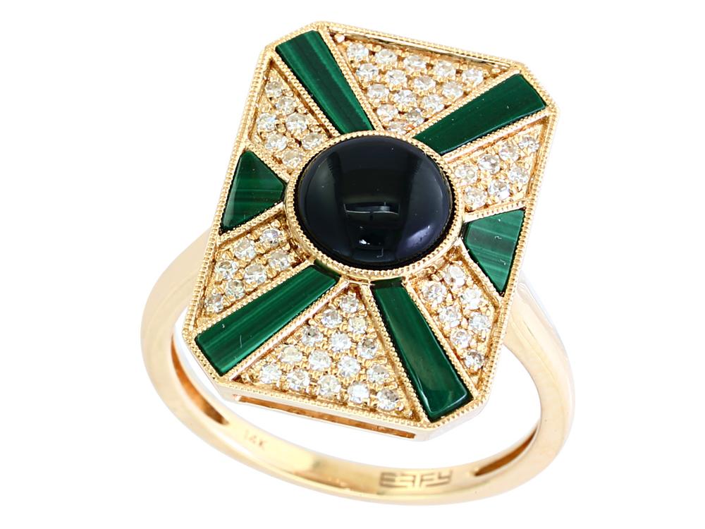 EFFY 14K YELLOW GOLD DIAMOND,MALACHITE,ONYX RING