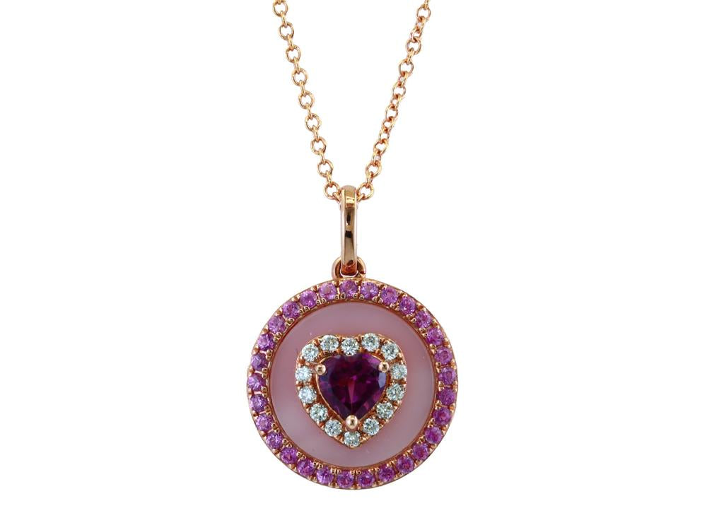 EFFY 14K ROSE GOLD DIAMOND,RHODOLITE,PINK OPAL,PINK SAPPHIRE PENDANT