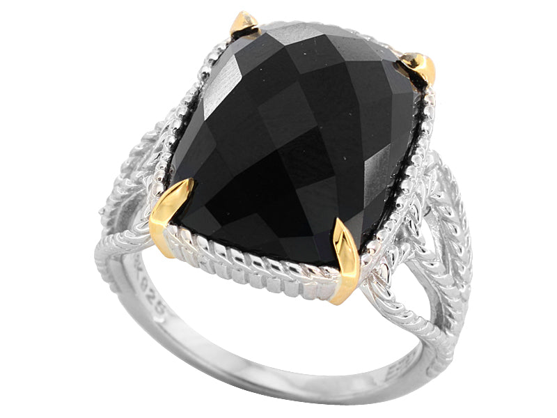 EFFY 925 STERLING SILVER/18K YELLOW GOLD ONYX RING