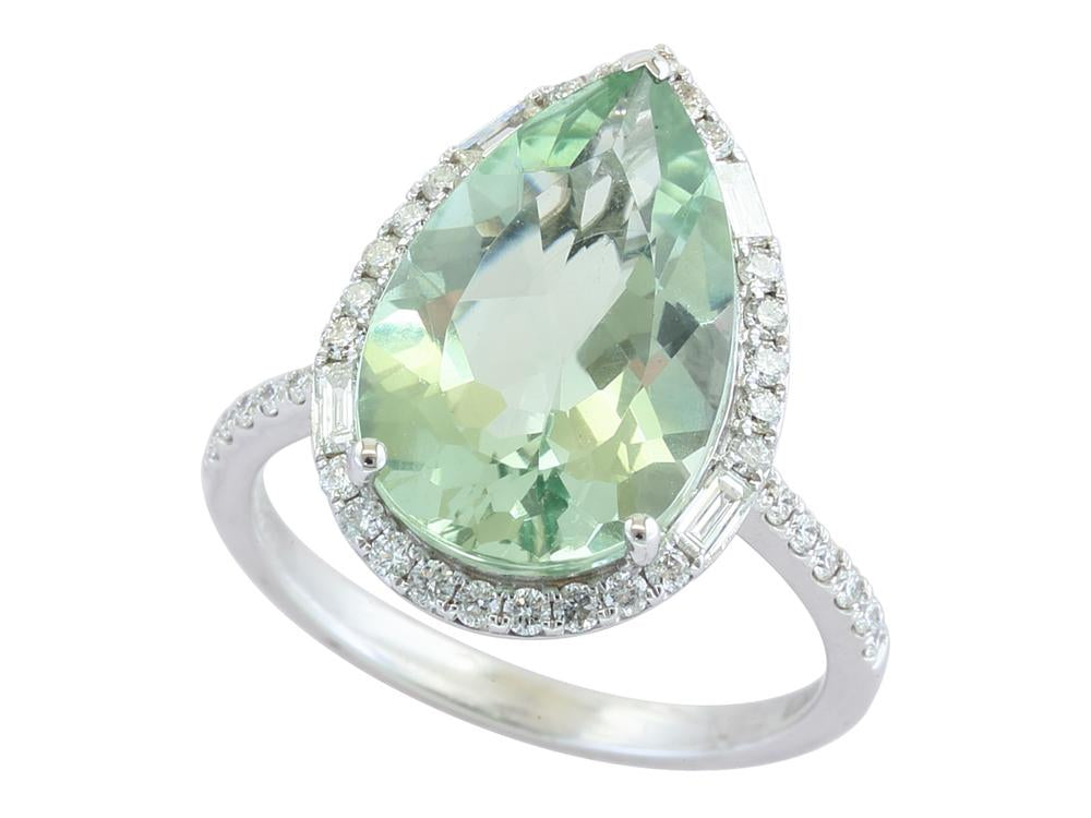 EFFY 14K WHITE GOLD DIAMOND,GREEN AMETHYST RING