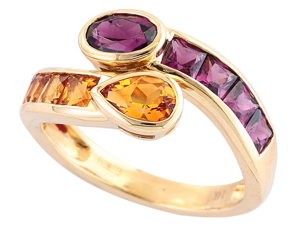 EFFY 14K YELLOW GOLD ,CITRINE,RHODOLITE RING