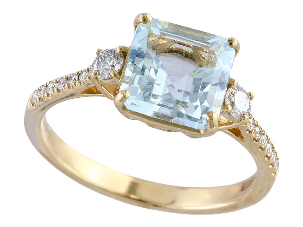 EFFY 14K YELLOW GOLD DIAMOND,AQUAMARINE RING