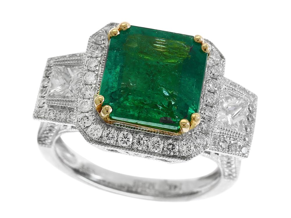 EFFY 14K WHITE and YELLOW GOLD ,NATURAL EMERALD RING