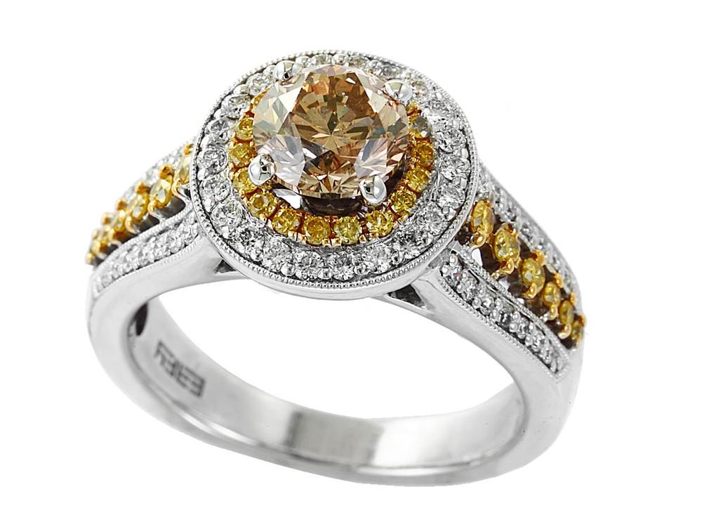EFFY 18K WHITE and YELLOW GOLD DIAMOND,ESPRESSO DIAMOND,NATURAL YELLOW DIAMOND,,BROWN DIAMOND RING (WITH 6.4MM CENTER SIZE) CENTER SIZE: 6.4MM