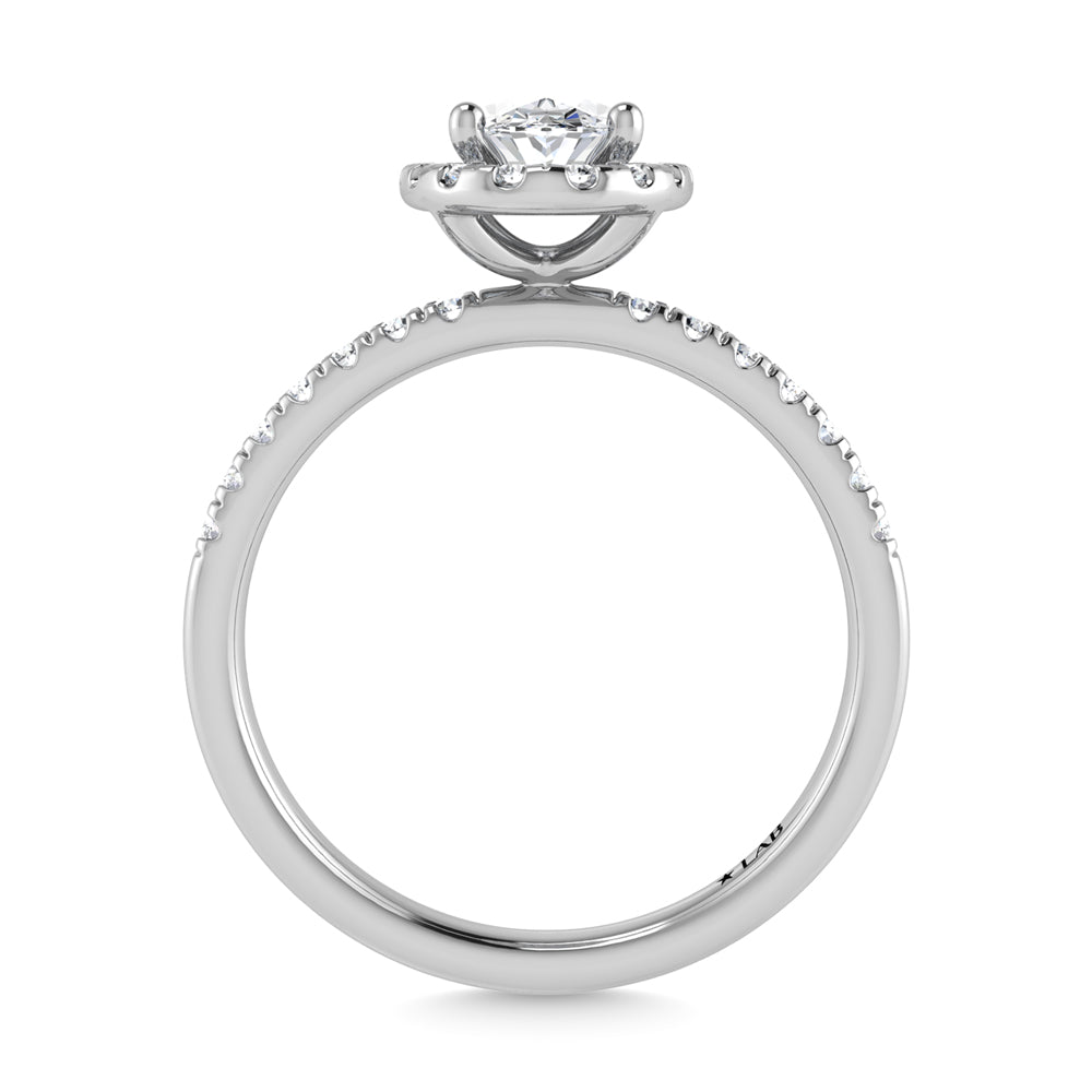 14K White Gold Lab Grown Diamond 1 Ct.Tw. Shank Oval Shape Halo Engagement Ring