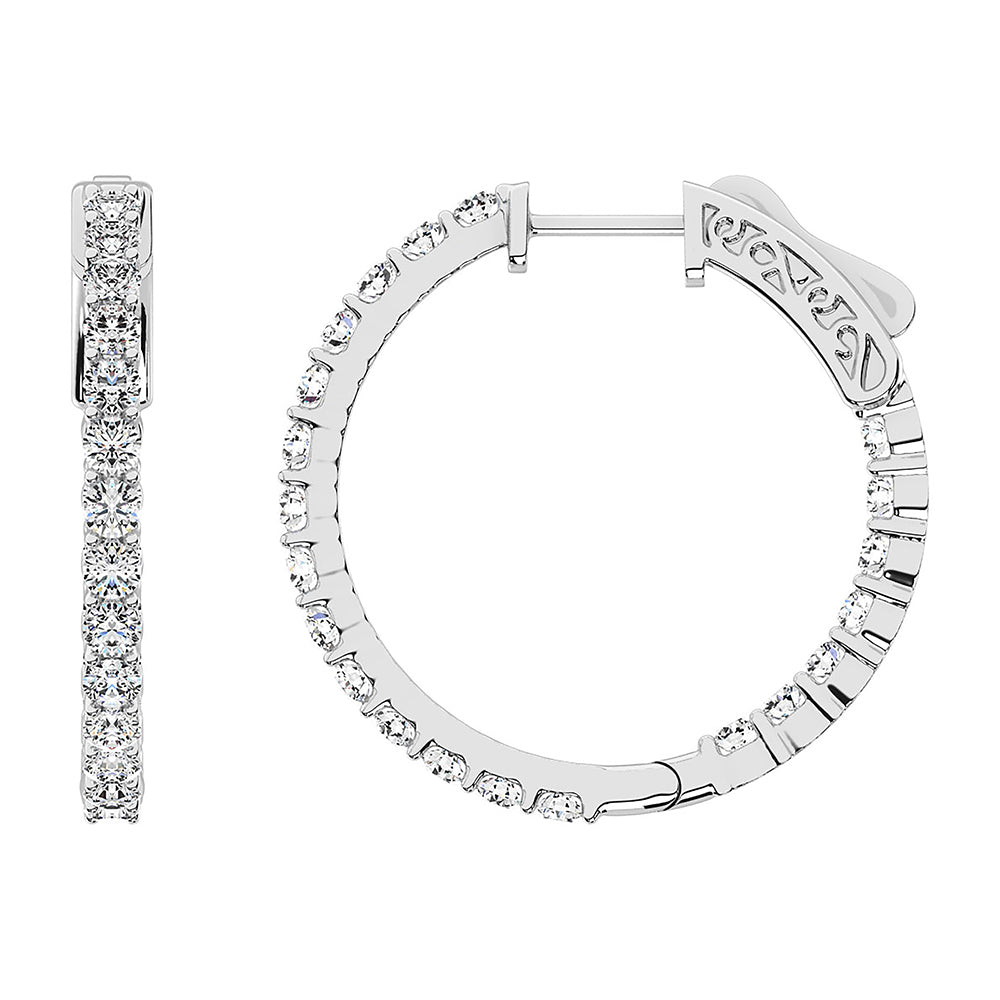 14K White Gold Lab Grown Diamond 1 1/2 Ct.Tw. In and Out Hoop Earrings (3/4 inches)