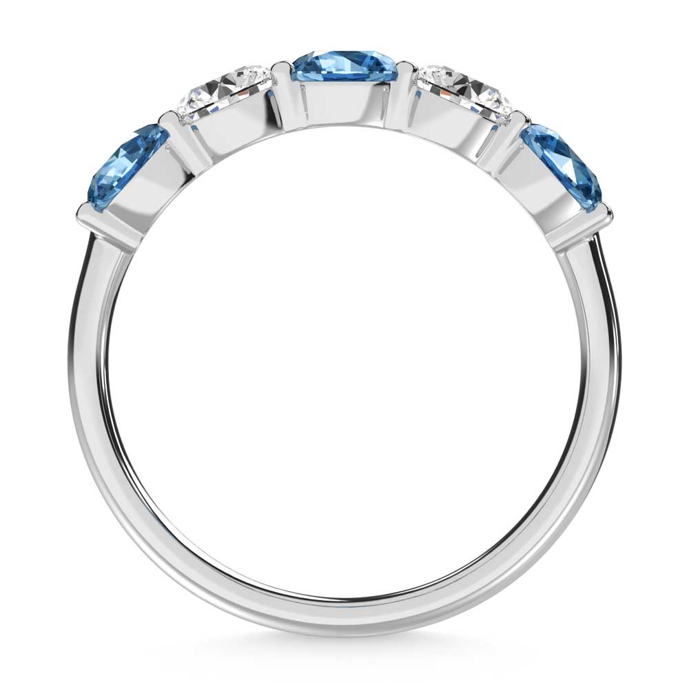 14K White Gold 1 1/2 Ct.Tw. 5 Stone Alternate White and Blue Lab Grown Diamond Band