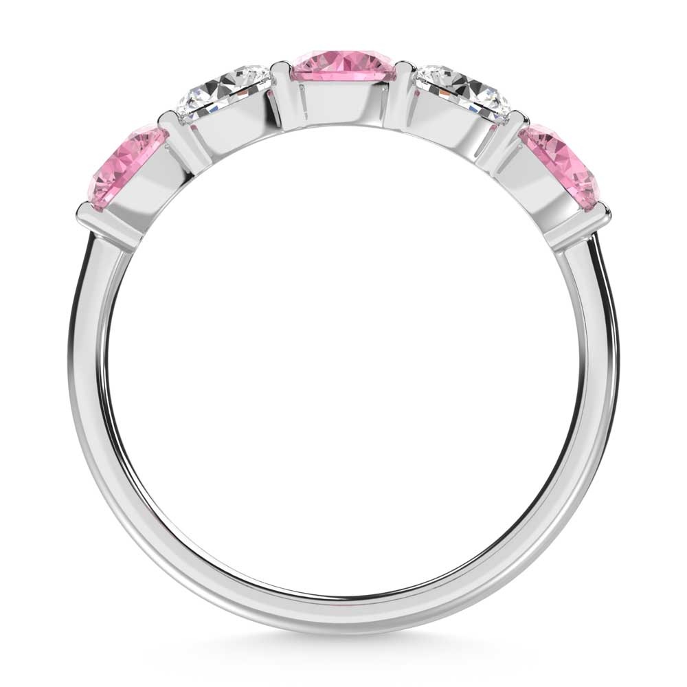 14K White Gold 1 Ct.Tw. 5 Stone Alternate White and Pink Lab Grown Diamond Band