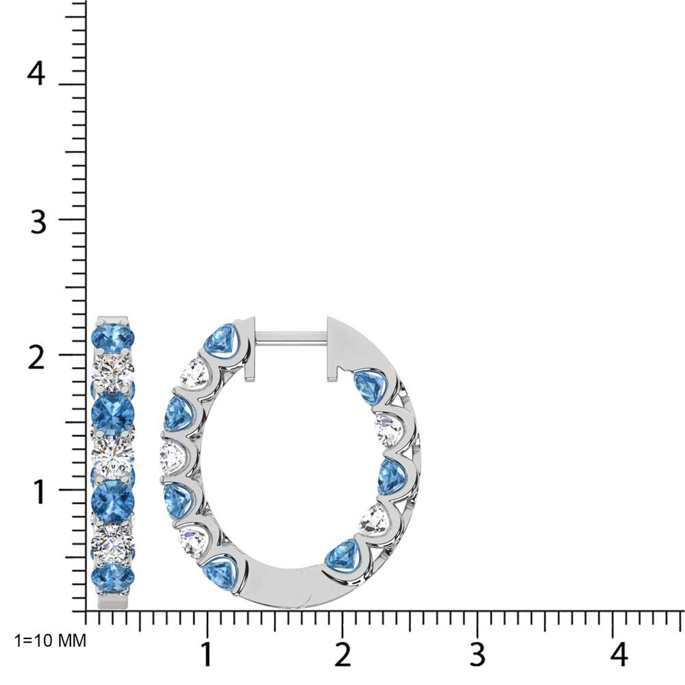 14K White Gold 3 Ct.Tw. Alternate White and Blue Lab Grown Diamond Hoop Earrings