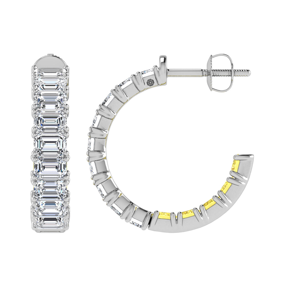 14K White Lab Grown 5 5/8 Ct.Tw. Outside White and Inside Yellow Emerald Hoop Earrings