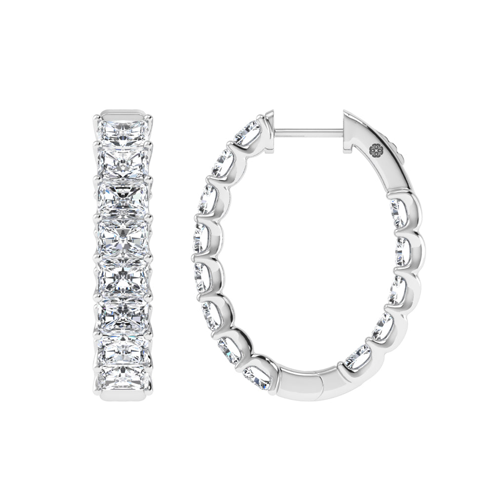 14K White Gold 4 Ct.Tw. Labgrown Diamond Horizontal Radiant Shape In and Our Hoop Earrings