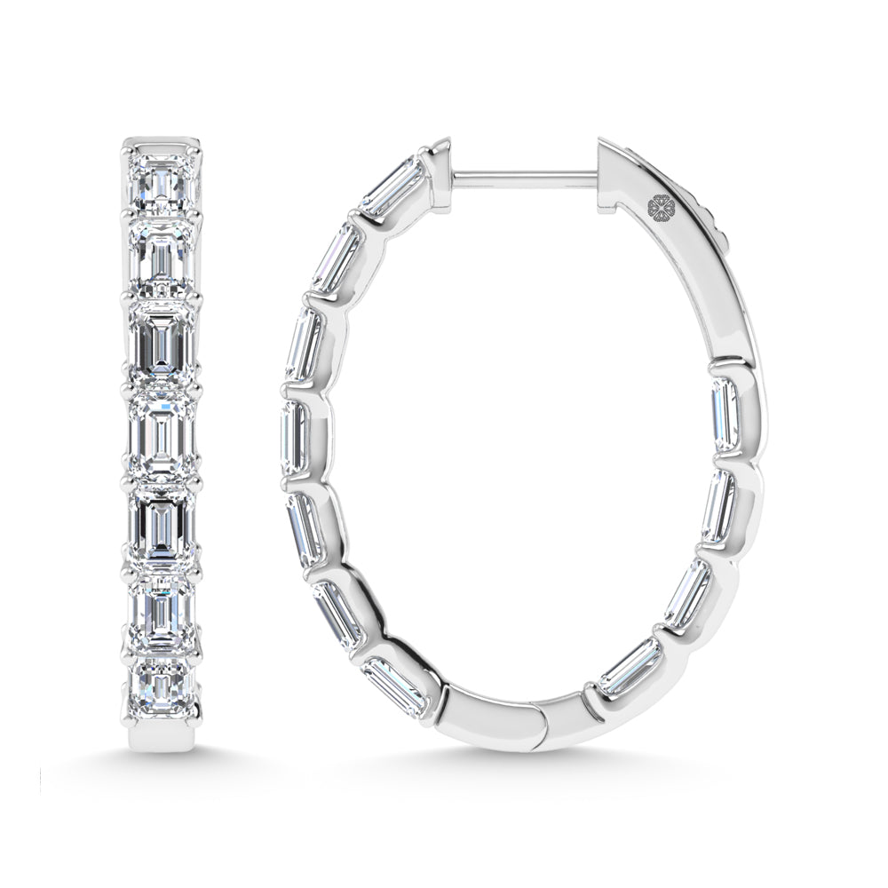 14K White Gold 2 3/4 Ct.Tw. Labgrown Diamond Vertical Emerald Shape In and Our Hoop Earrings