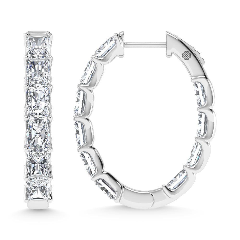 14K White Gold 4 Ct.Tw. Labgrown Diamond In and Out Vertical Radiant Shape Hoop Earring