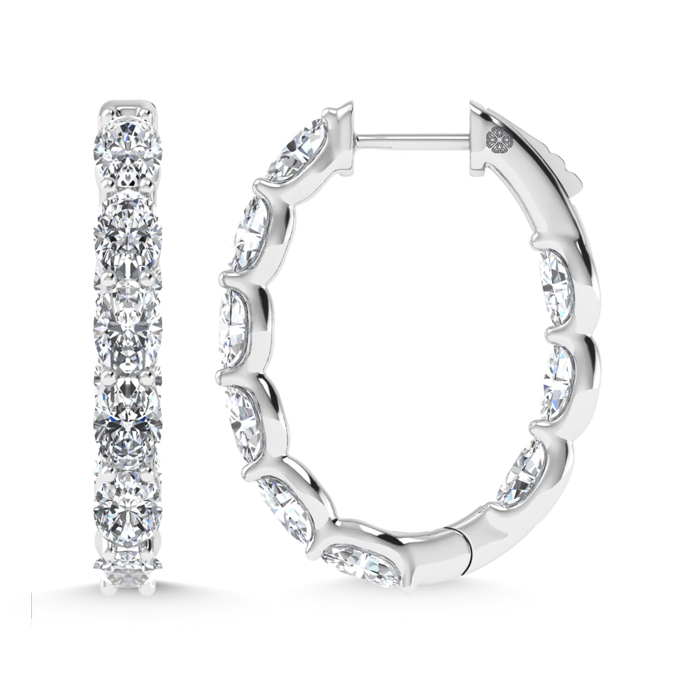 14K White Gold 4 Ct.Tw. Labgrown Diamond Vertical Oval Shape In and Our Hoop Earrings
