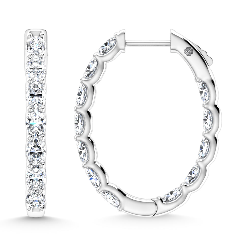 14K White Gold 3 Ct.Tw. Labgrown Diamond Vertical Oval Shape In and Our Hoop Earrings