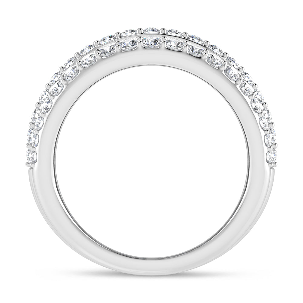 14K White Gold 3 Ct.Tw. Labgrown Diamond Round and Baguette 3 Row Fashion Band