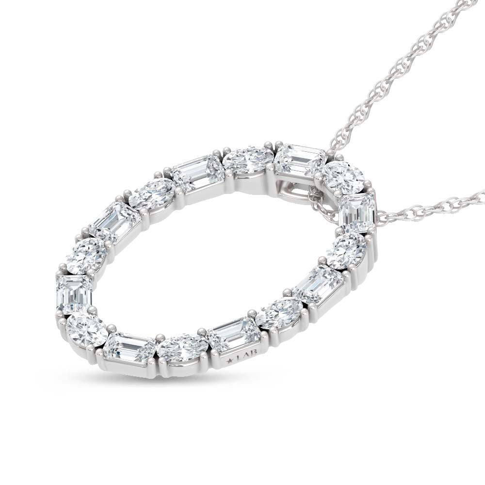14K White Gold Lab Grown Diamond Round and Tapper 2 Ct.Tw. Oval Shape Necklace