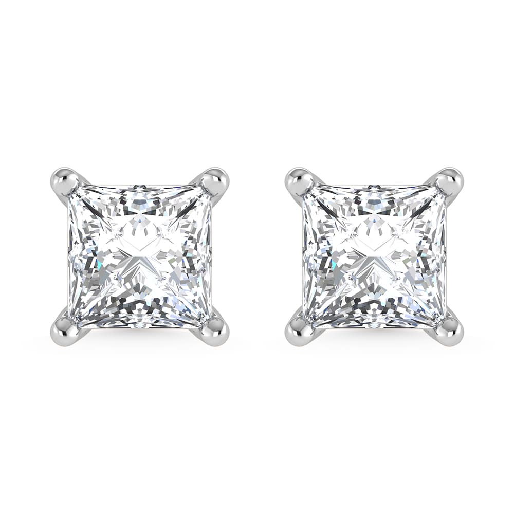 14K White Gold Lab Grown Diamond 1 1/2 Ct.Tw. CVD VS1+ G+ Princess Stud Earrings (Available in 0.50ctw to 4ctw)