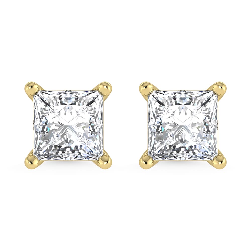 14K Yellow Gold Lab Grown Diamond 1 Ct.Tw. CVD VS1+ G+ Princess Stud Earrings (Available in 0.50ctw to 4ctw)