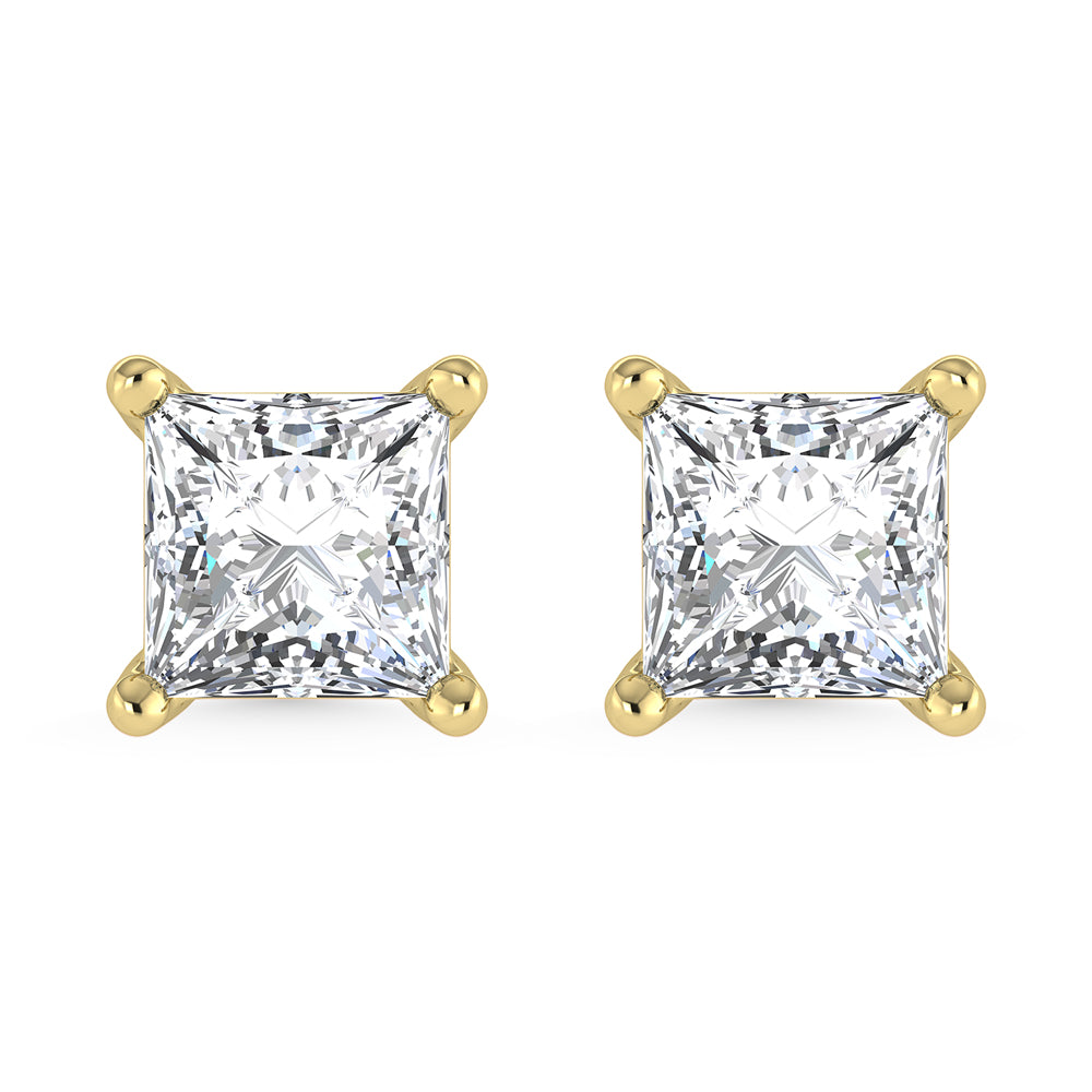 14K Yellow Gold Lab Grown Diamond 3/4 Ct.Tw. CVD VS1+ G+ Princess Stud Earrings (Available in 0.50ctw to 4ctw)