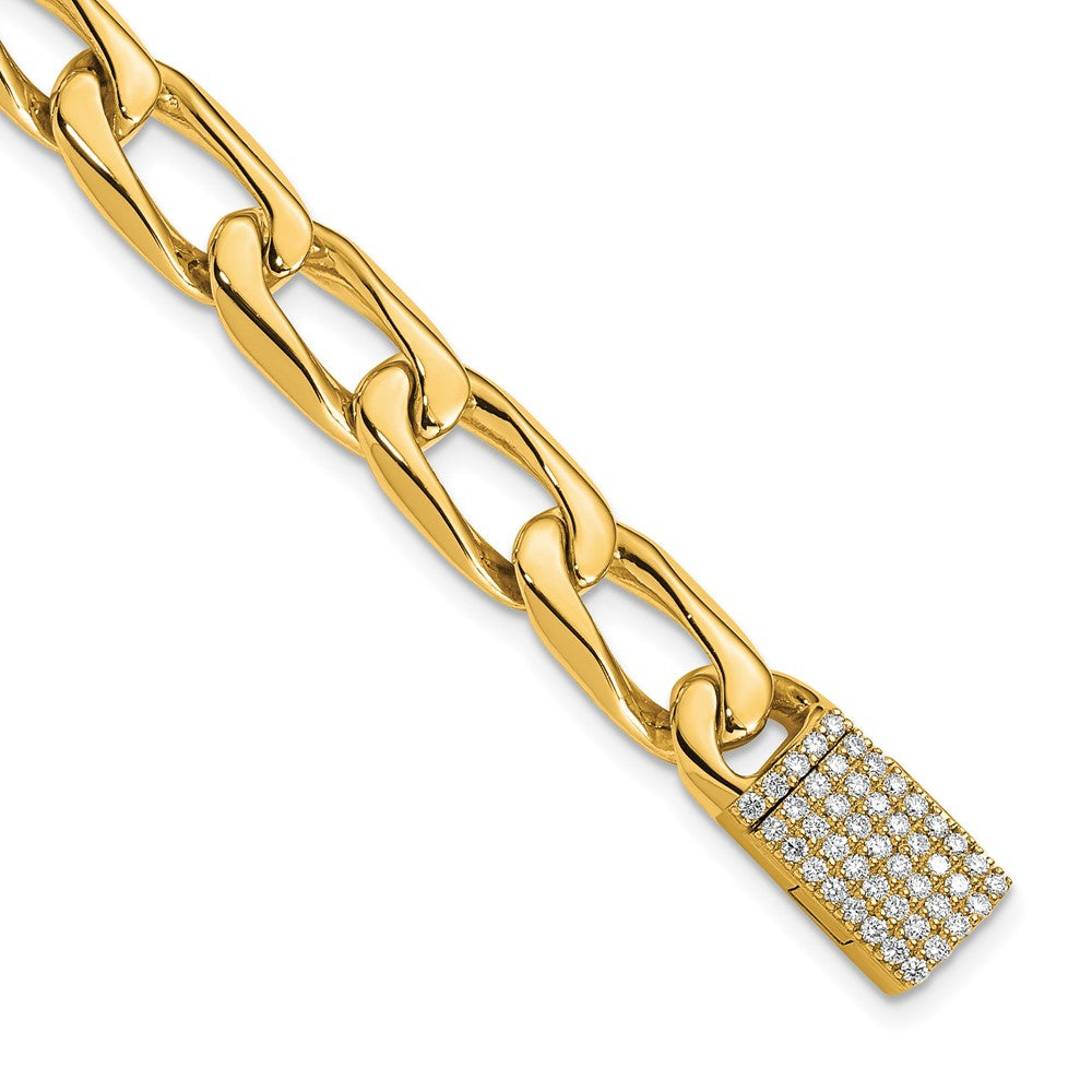 14K 8.5mm Hand-polished Open Link Diamond Clasp Bracelet